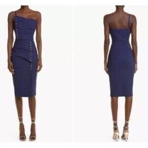 CHIARA BONI La Petite Robe Blue Valbona Button Cocktail Dress Size 52  US 16 XL